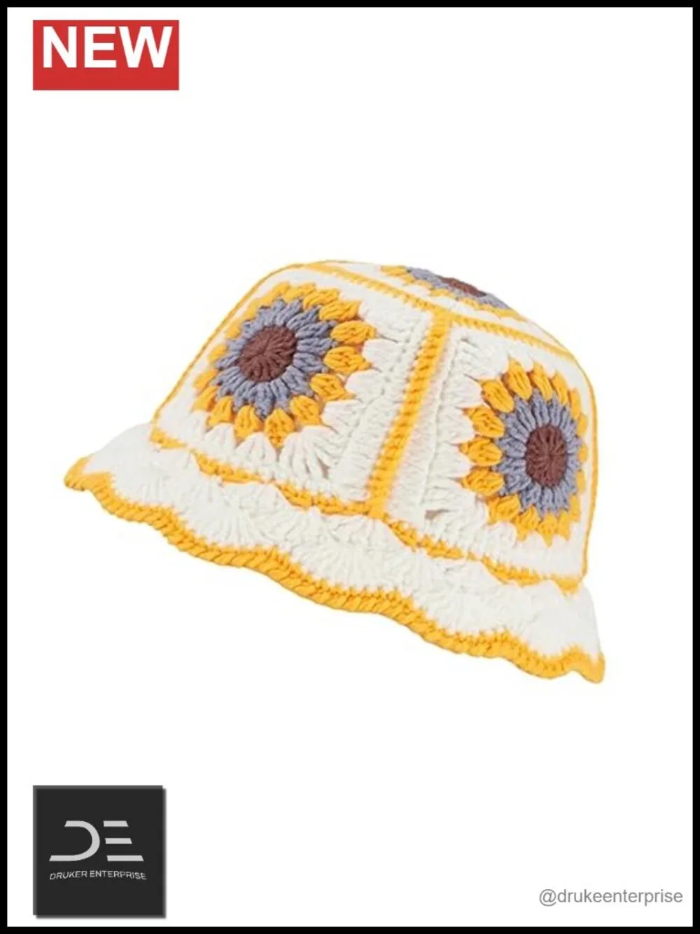 Hand Knit Crochet Bucket Hat for Women Foldable Floral Sun Hat